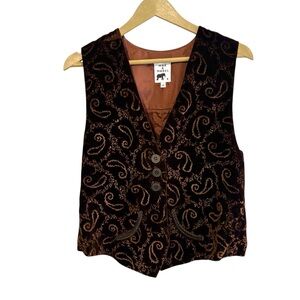 Max & Mabel Size Small Brown Velvet Burnout Button Up Vest Whimsigoth Hippie